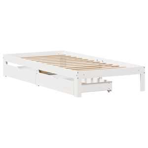 Rám postele se zásuvkami bílý 90 x 190 cm masivní borové dřevo - obrázek 3