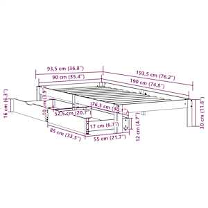 Rám postele se zásuvkami bílý 90 x 190 cm masivní borové dřevo - obrázek 11