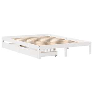 Rám postele se zásuvkami bílý 135 x 190 cm masivní borovice - obrázek 3
