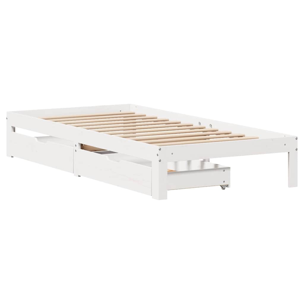 vidaXL Bedframe met lades massief grenenhout wit 90x200 cm afbeelding
