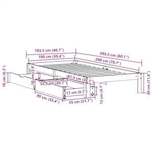 Rám postele se zásuvkami bílý 100 x 200 cm masivní borové dřevo - obrázek 11