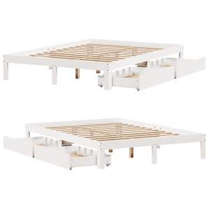 Rám postele se zásuvkami bílý 120 x 200 cm masivní borovice - obrázek 9