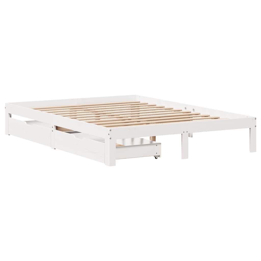 vidaXL Bedframe met lades massief grenenhout wit 140x200 cm afbeelding