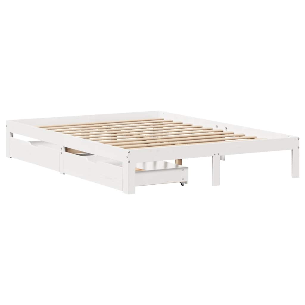 vidaXL Bedframe met lades massief grenenhout wit 150x200 cm afbeelding