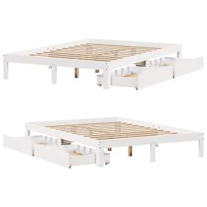 Rám postele se zásuvkami bílý 160 x 200 cm masivní borovice - obrázek 9