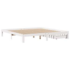 Rám postele se zásuvkami bílý 200 x 200 cm masivní borovice - obrázek 8