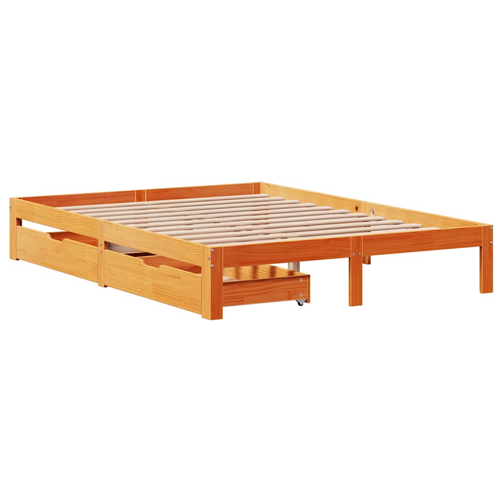 vidaXL Bedframe met lades massief grenenhout wasbruin 120x200 cm afbeelding