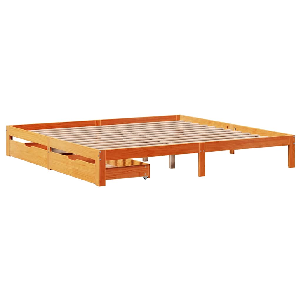 vidaXL Bedframe met lades massief grenenhout wasbruin 180x200 cm afbeelding