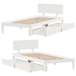 Rám postele se zásuvkami bílý 90 x 200 cm masivní borové dřevo - obrázek 9