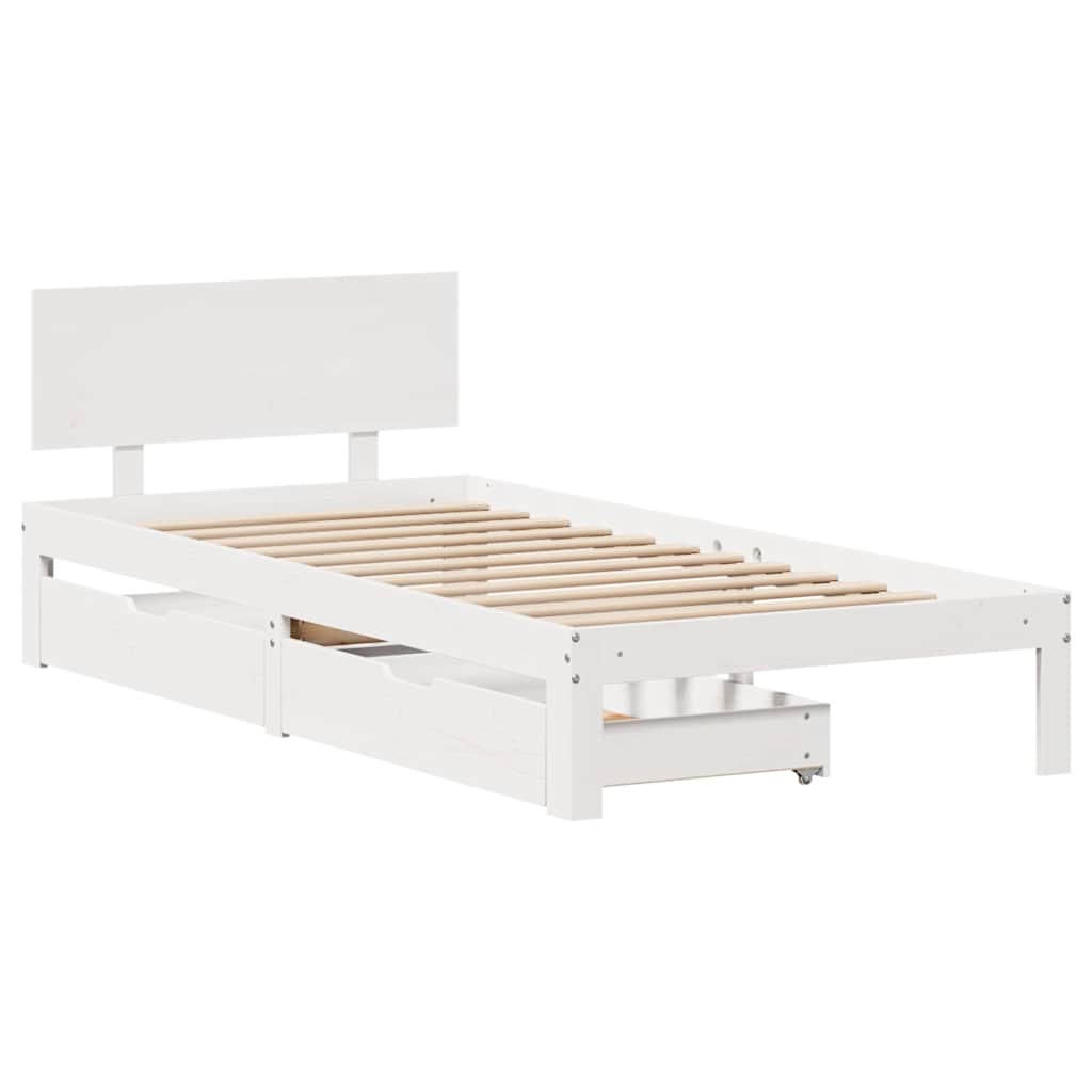 vidaXL Bedframe met lades massief grenenhout wit 100x200 cm afbeelding