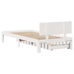 Rám postele se zásuvkami bílý 100 x 200 cm masivní borové dřevo - obrázek 6