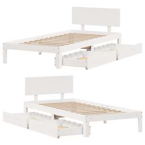 Rám postele se zásuvkami bílý 100 x 200 cm masivní borové dřevo - obrázek 9
