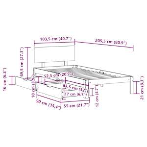 Rám postele se zásuvkami bílý 100 x 200 cm masivní borové dřevo - obrázek 11