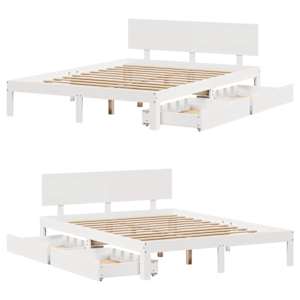Rám postele se zásuvkami bílý 140 x 200 cm masivní borovice - obrázek 9