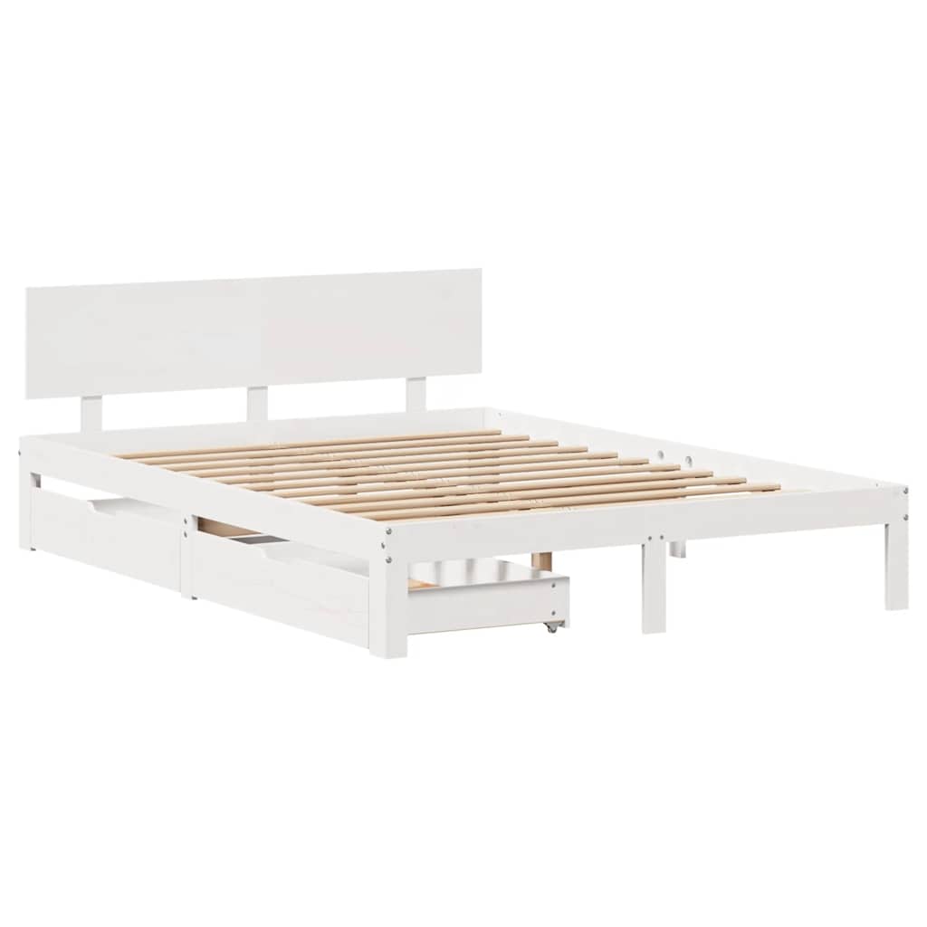 vidaXL Bedframe met lades massief grenenhout wit 150x200 cm afbeelding