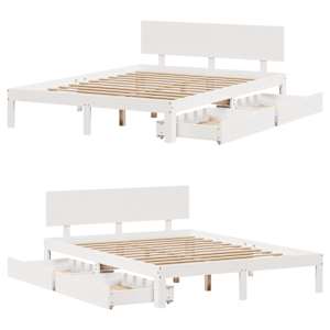 Rám postele se zásuvkami bílý 150 x 200 cm masivní borovice - obrázek 9