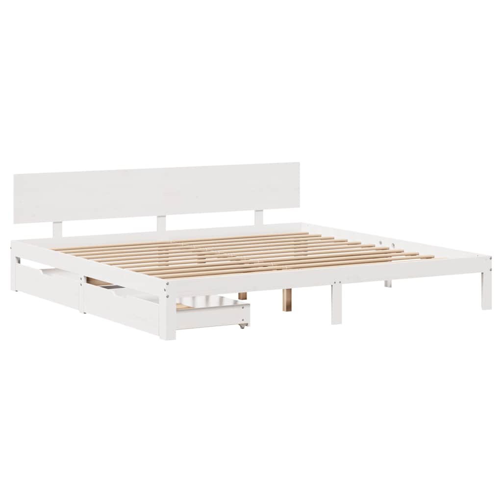 vidaXL Bedframe met lades massief grenenhout wit 200x200 cm, foto 2