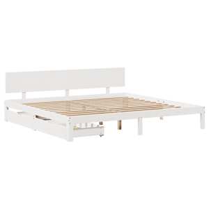 Rám postele se zásuvkami bílý 200 x 200 cm masivní borovice - obrázek 3