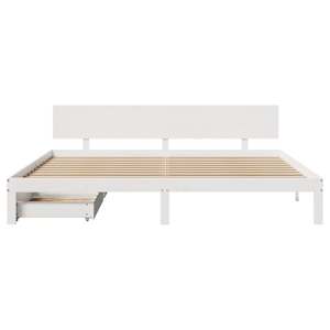 Rám postele se zásuvkami bílý 200 x 200 cm masivní borovice - obrázek 4