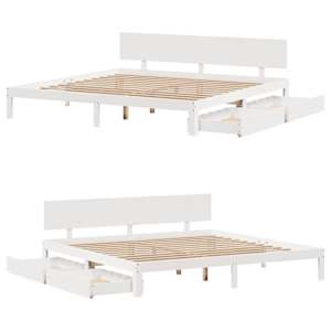 Rám postele se zásuvkami bílý 200 x 200 cm masivní borovice - obrázek 9
