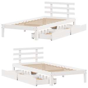 Rám postele se zásuvkami bílý 75 x 190 cm masivní borové dřevo - obrázek 9