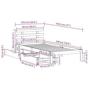 Rám postele se zásuvkami bílý 90 x 190 cm masivní borové dřevo - obrázek 11