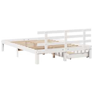 Rám postele se zásuvkami bílý 140 x 190 cm masivní borovice - obrázek 6