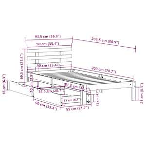 Rám postele se zásuvkami 90 x 200 cm masivní borové dřevo - obrázek 11