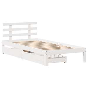 Rám postele se zásuvkami bílý 90 x 200 cm masivní borové dřevo - obrázek 3
