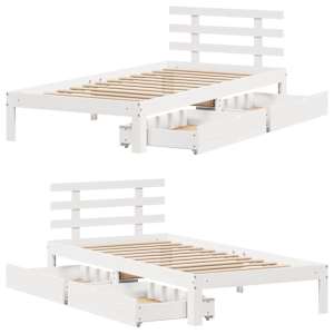 Rám postele se zásuvkami bílý 90 x 200 cm masivní borové dřevo - obrázek 9