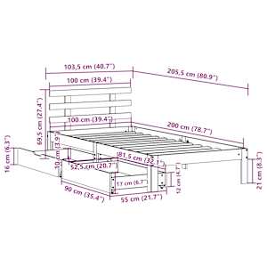 Rám postele se zásuvkami 100 x 200 cm masivní borové dřevo - obrázek 11
