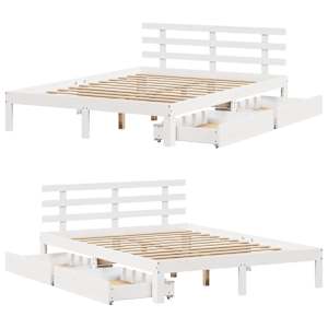 Rám postele se zásuvkami bílý 120 x 200 cm masivní borovice - obrázek 9