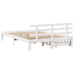 Rám postele se zásuvkami bílý 150 x 200 cm masivní borovice - obrázek 6
