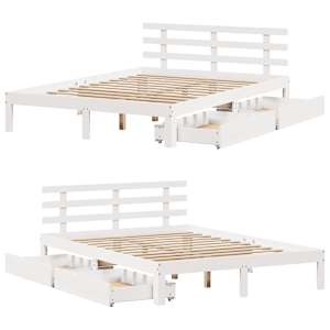 Rám postele se zásuvkami bílý 150 x 200 cm masivní borovice - obrázek 9
