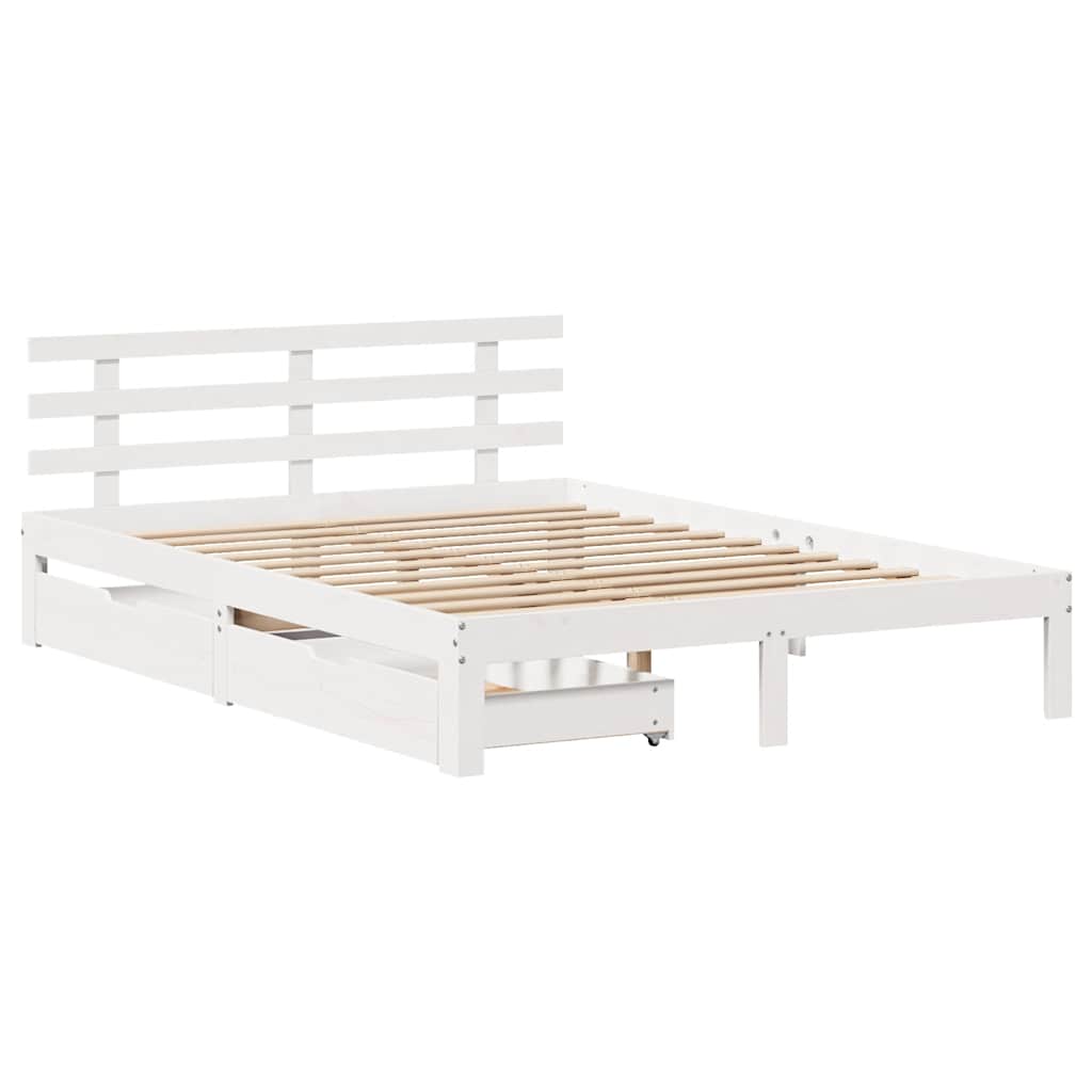 vidaXL Bedframe met lades massief grenenhout wit 160x200 cm afbeelding