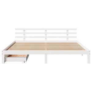 Rám postele se zásuvkami bílý 200 x 200 cm masivní borovice - obrázek 4