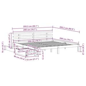 Rám postele se zásuvkami bílý 200 x 200 cm masivní borovice - obrázek 11