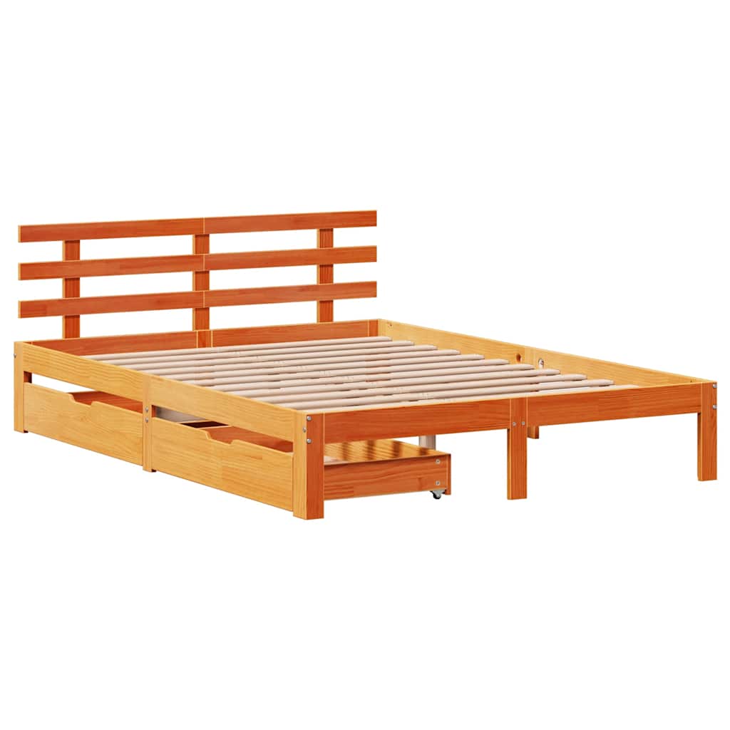 vidaXL Bedframe met lades massief grenenhout wasbruin 140x190 cm afbeelding