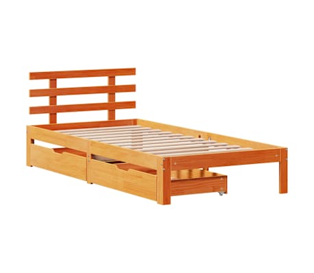 vidaXL Rúmgrind með Skúffum án Dýnu Vaxbrúnn 90x200 cm