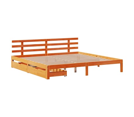 vidaXL Estructura de cama cajones madera pino marr&oacute;n cera 180x200 cm