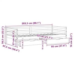 Válenda se zásuvkami bílá 90 x 200 cm masivní borovice - obrázek 12