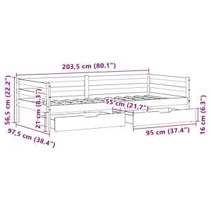 Válenda se zásuvkami 90 x 200 cm masivní borovice - obrázek 12