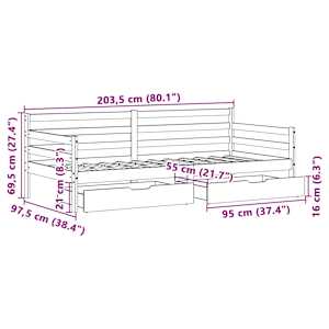 Válenda se zásuvkami 90 x 200 cm masivní borovice - obrázek 12