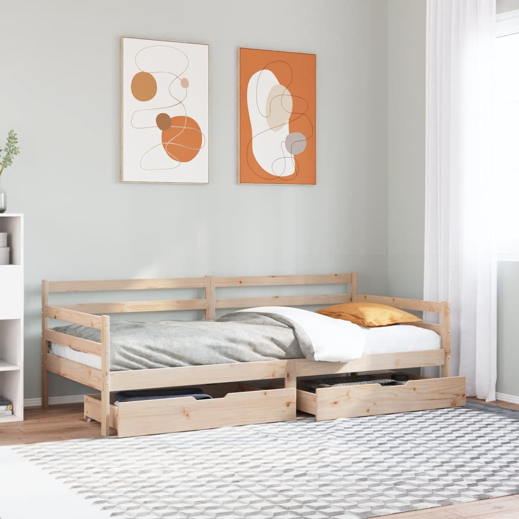 Slaapbank met lades 90×190 cm massief grenenhout