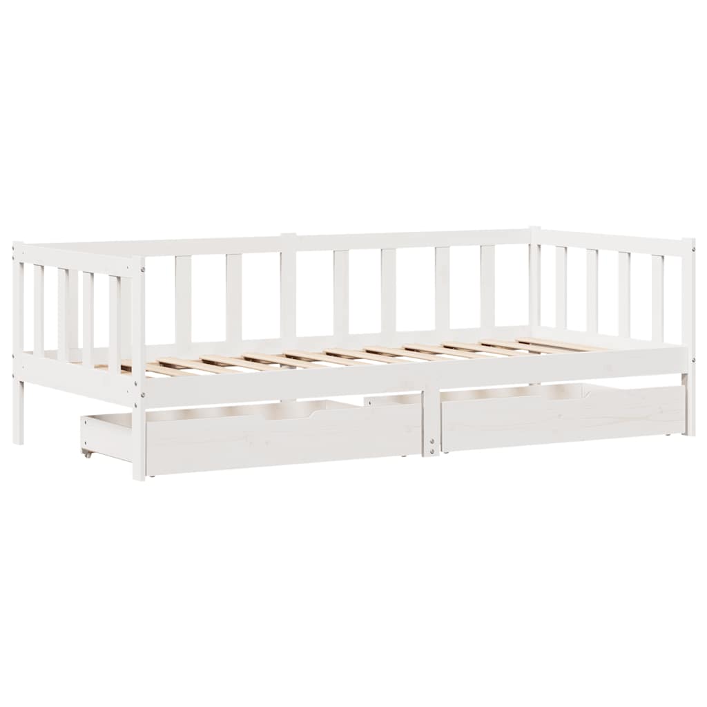 vidaXL Slaapbank met lades 90x200 cm massief grenenhout wit afbeelding