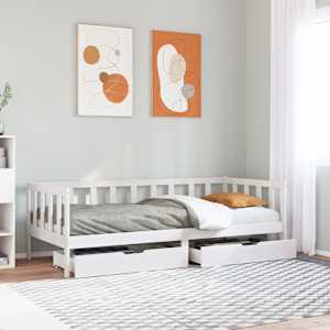 Dnevna postelja s predali bela 90x190 cm trdna borovina