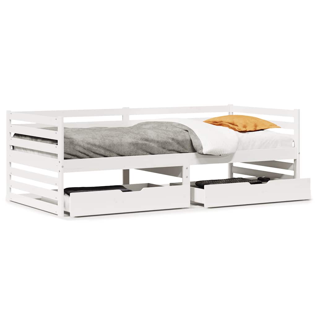 Slaapbank met lades 90x200 cm massief grenenhout wit image 2