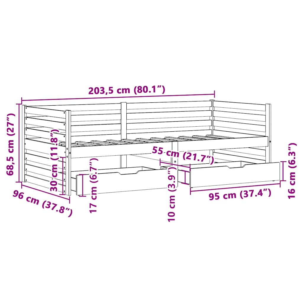 Slaapbank met lades 90x200 cm massief grenenhout wit image 12