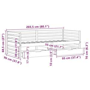 Válenda se zásuvkami bílá 90 x 200 cm masivní borovice - obrázek 12