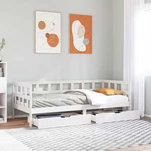 Válenda se zásuvkami bílá 80 x 200 cm masivní borovice - obrázek 1